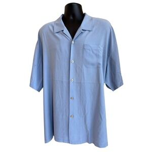 Tommy Bahama Men's XXL 100% Silk Camp Shirt Light Blue Original Fit SS